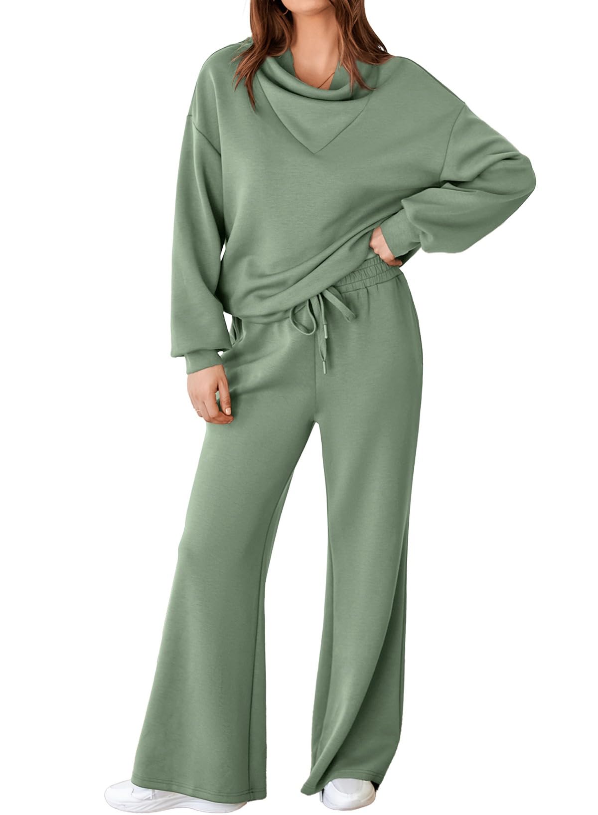 Conjunto De Roupas Aleumdr 2024 Outono Inverno 2 Peças Smoke Green