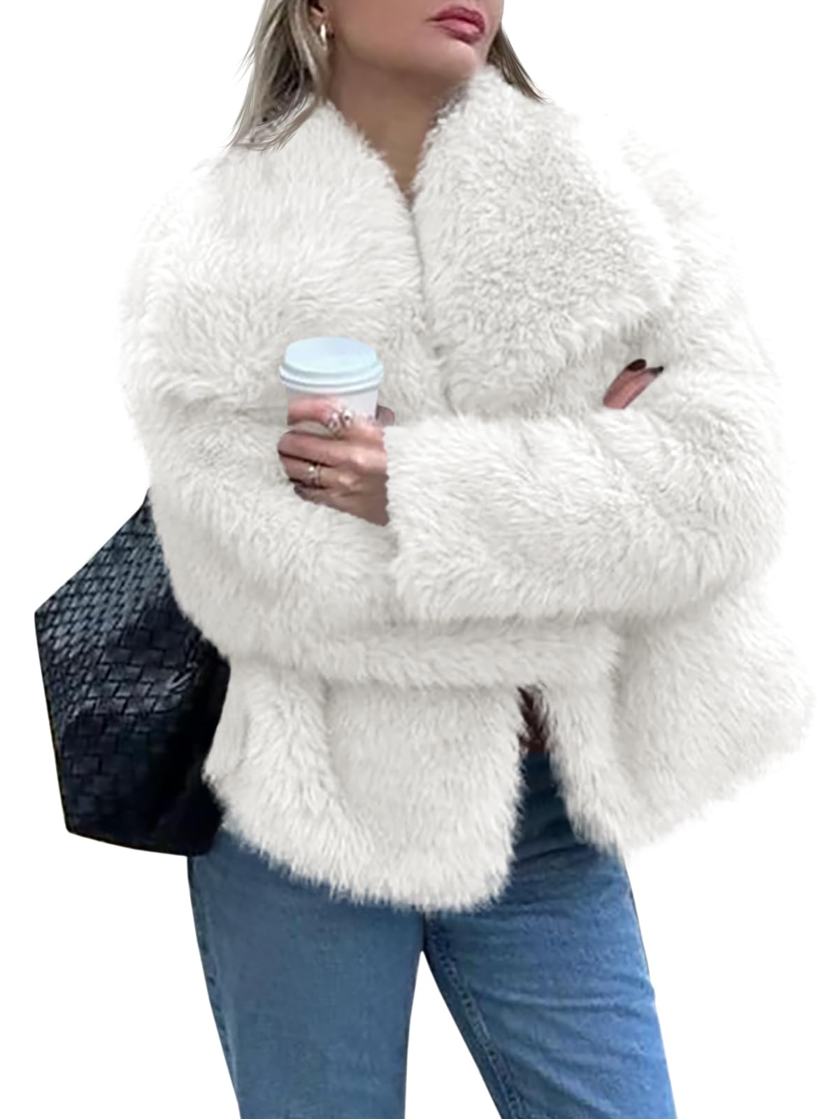 Jaqueta Feminina Tankaneo De Inverno Com Pele Sintética De Lã Aberta