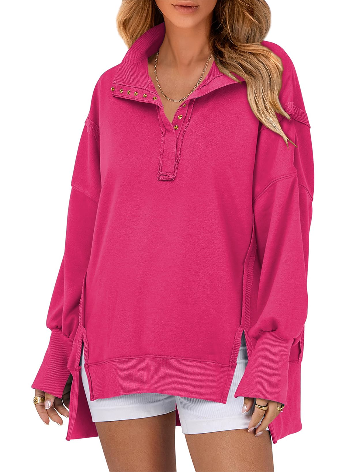 Moletom Shewin Oversized Para Mulheres, Folgado, Rosa, Vermelho