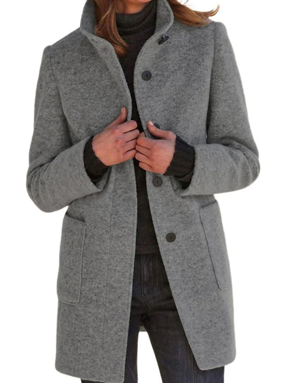 Casaco De Ervilha Chartou Feminino, Mistura De Lã De Inverno, Cinza, Tamanho L