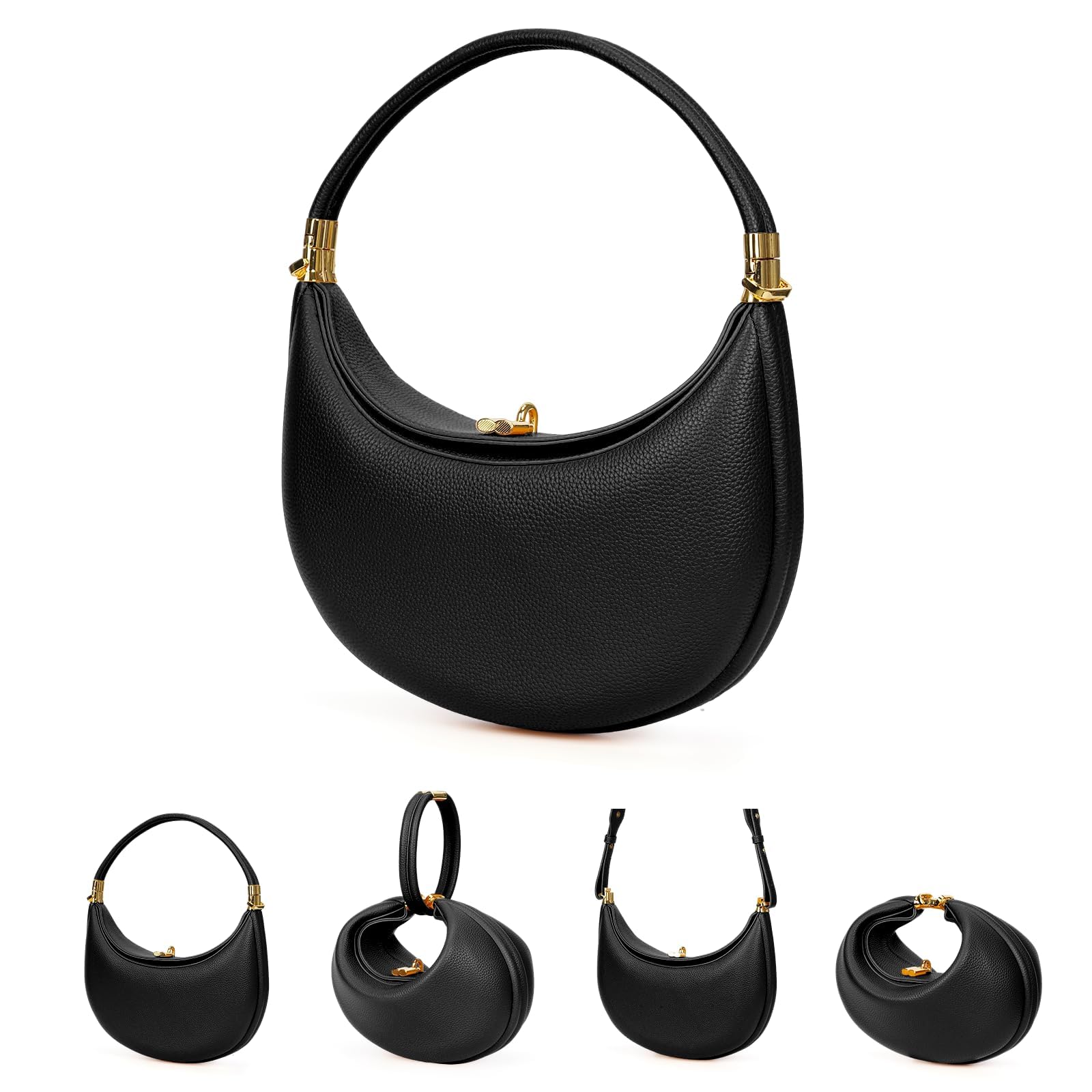 Bolsa De Ombro Lushandy Luna Pu Leather Para Mulheres Crescent