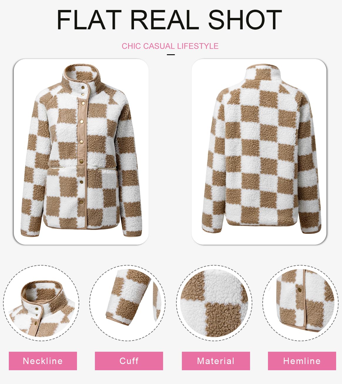 Jaqueta Shewin, Outono De 2024, Casual, Xadrez, De Lã Sherpa, Feminina