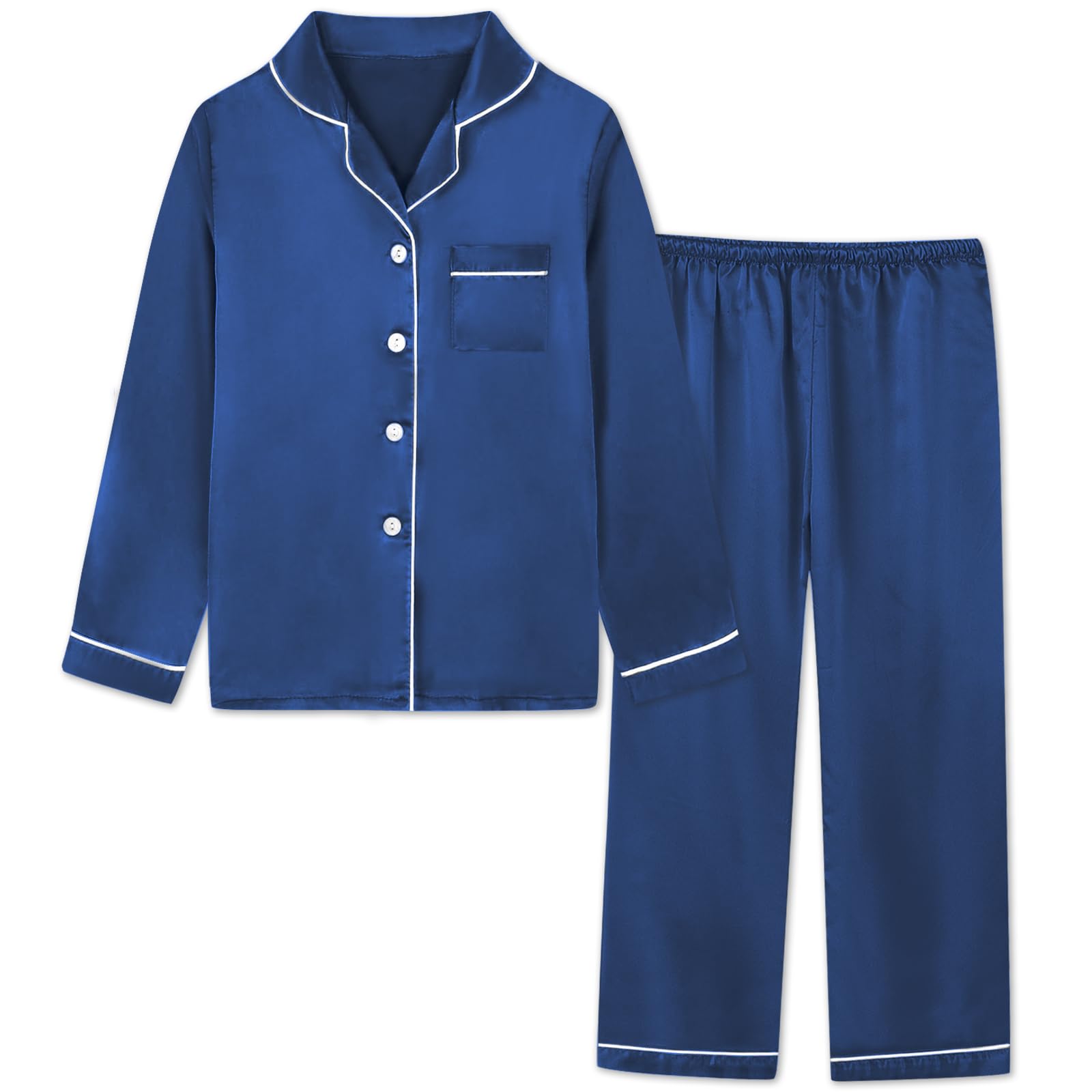 Conjunto De Pijamas Femininos Schbbbta, Seda, Cetim, Azul Marinho, Tamanho S, 2 Peças