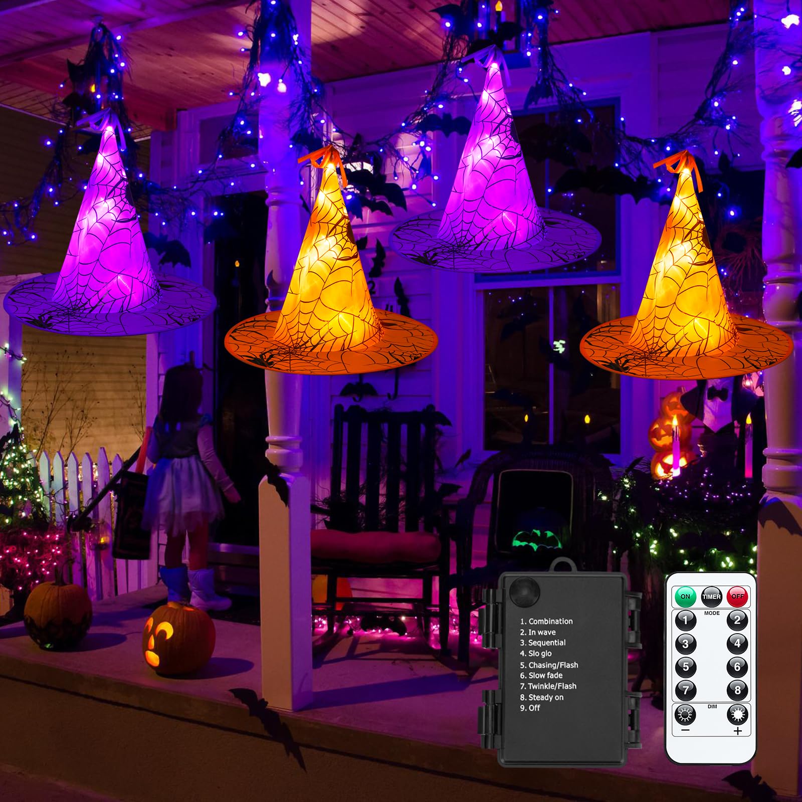 Luzes De Halloween Minetom 8pc 56 Led Witch Hat String Lights