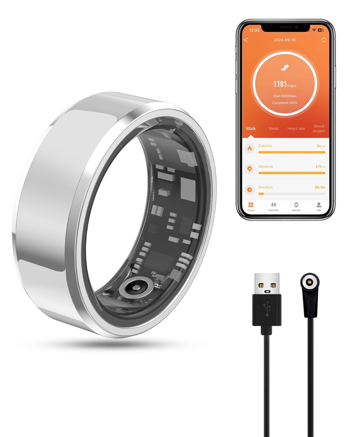Rastreador De Saúde Smart Ring Vnexfu 2024 Bluetooth Ip68 Prateado