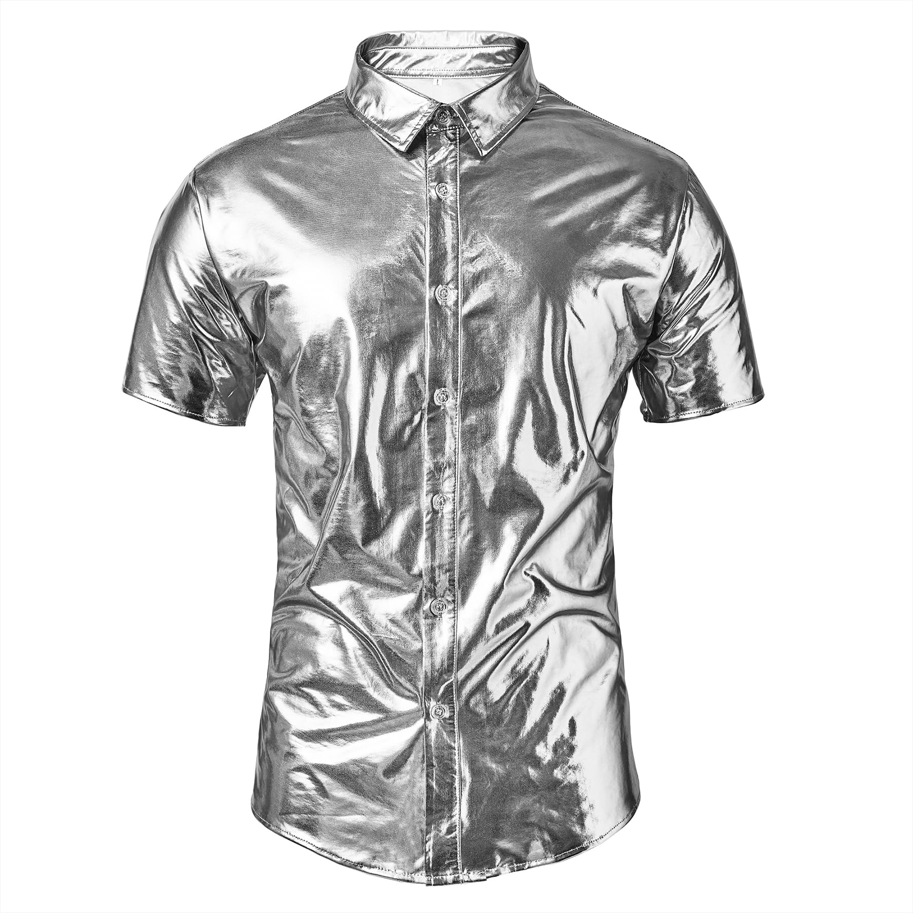 Camisa Zando Metallic Silver Disco 70s Glitter Masculina Poliéster