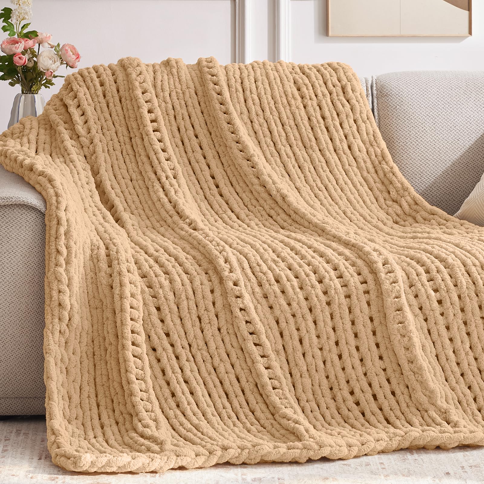 Cobertor Negwoo Chunky Knit Chenille Bege 76x102cm