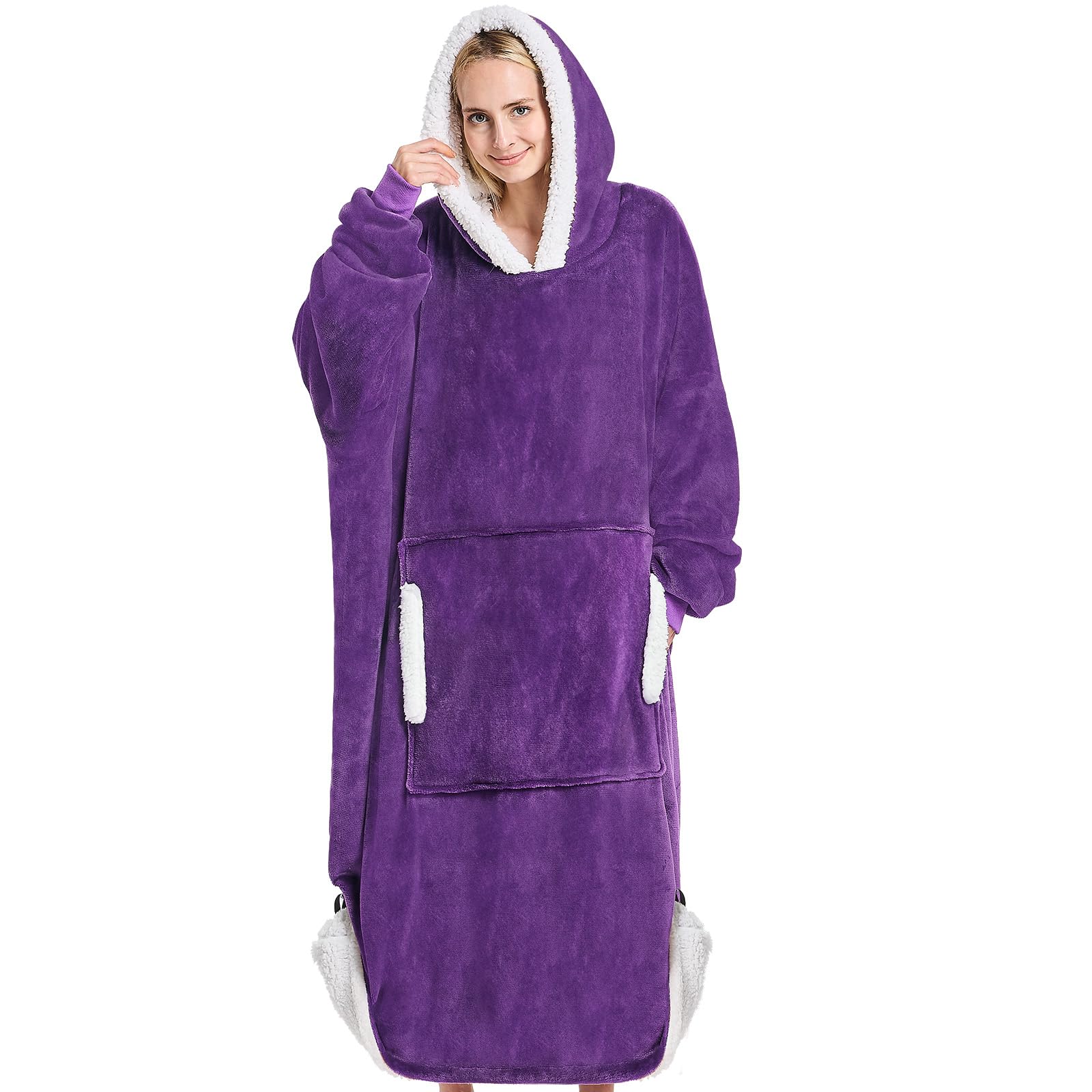 Cobertor Vestível Com Capuz Yescool Para Adultos E Mulheres, Roxo Profundo