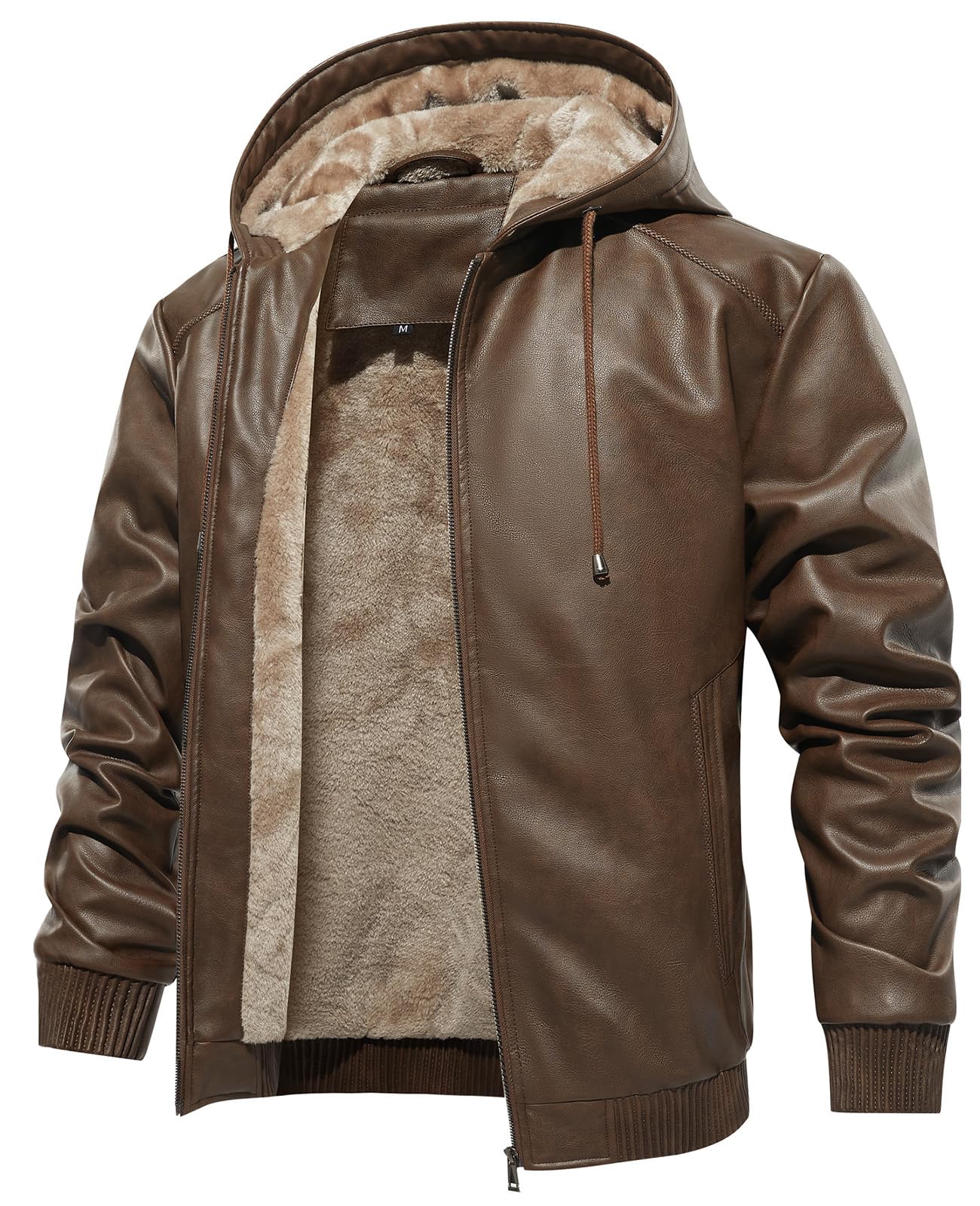 Casaco Masculino Mansdour De Couro Sintético Preto Quente Com Capuz