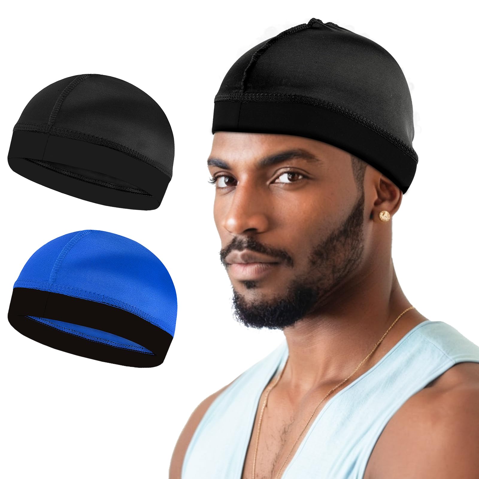Meia De Seda Wave Cap Durala Para Homens, 2 Peças (azul+preta)