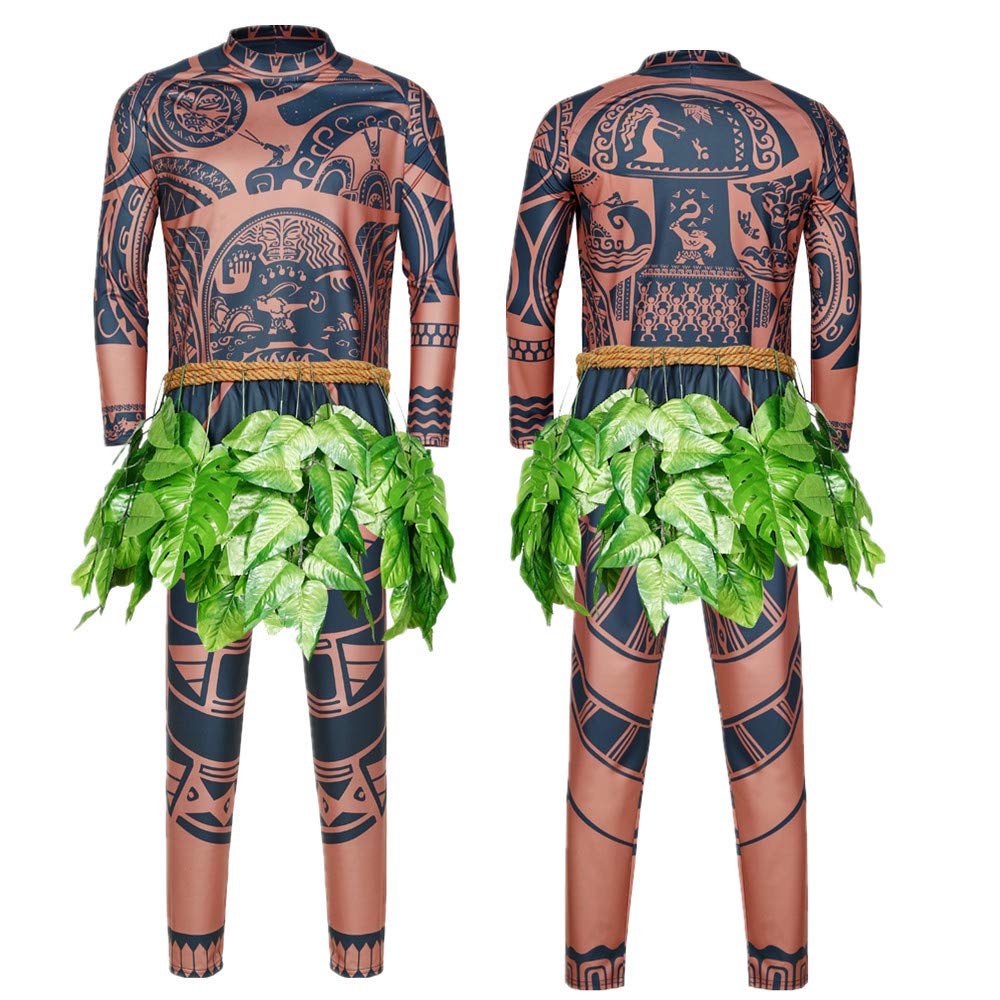 Fantasia De Cosplay Masculina Com Tatuagem De Halloween Em Maui Com Blusa, Calça E Folha