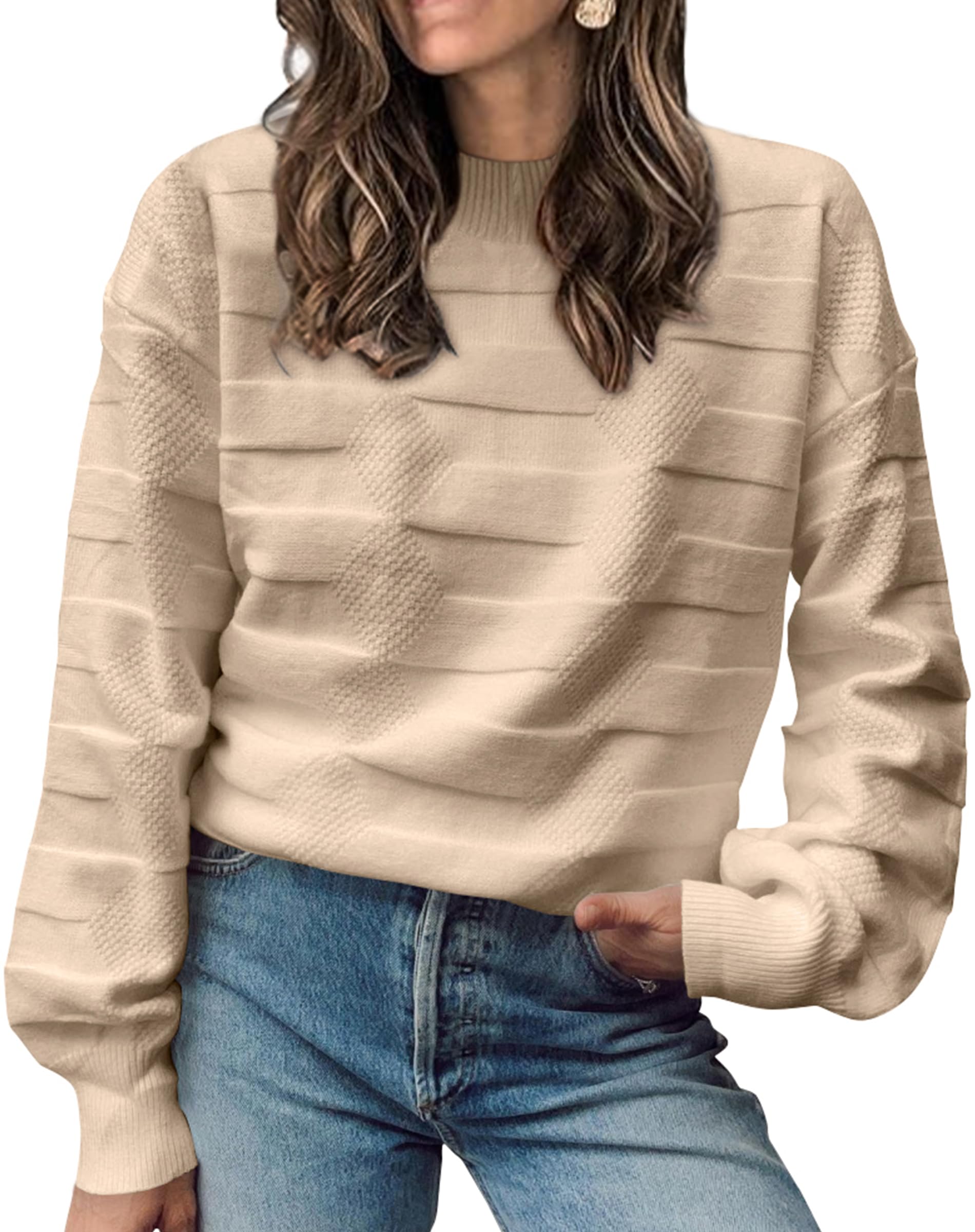 Suéter Cctoo Oversized Xadrez Knit Patchwork Bege Para Mulheres