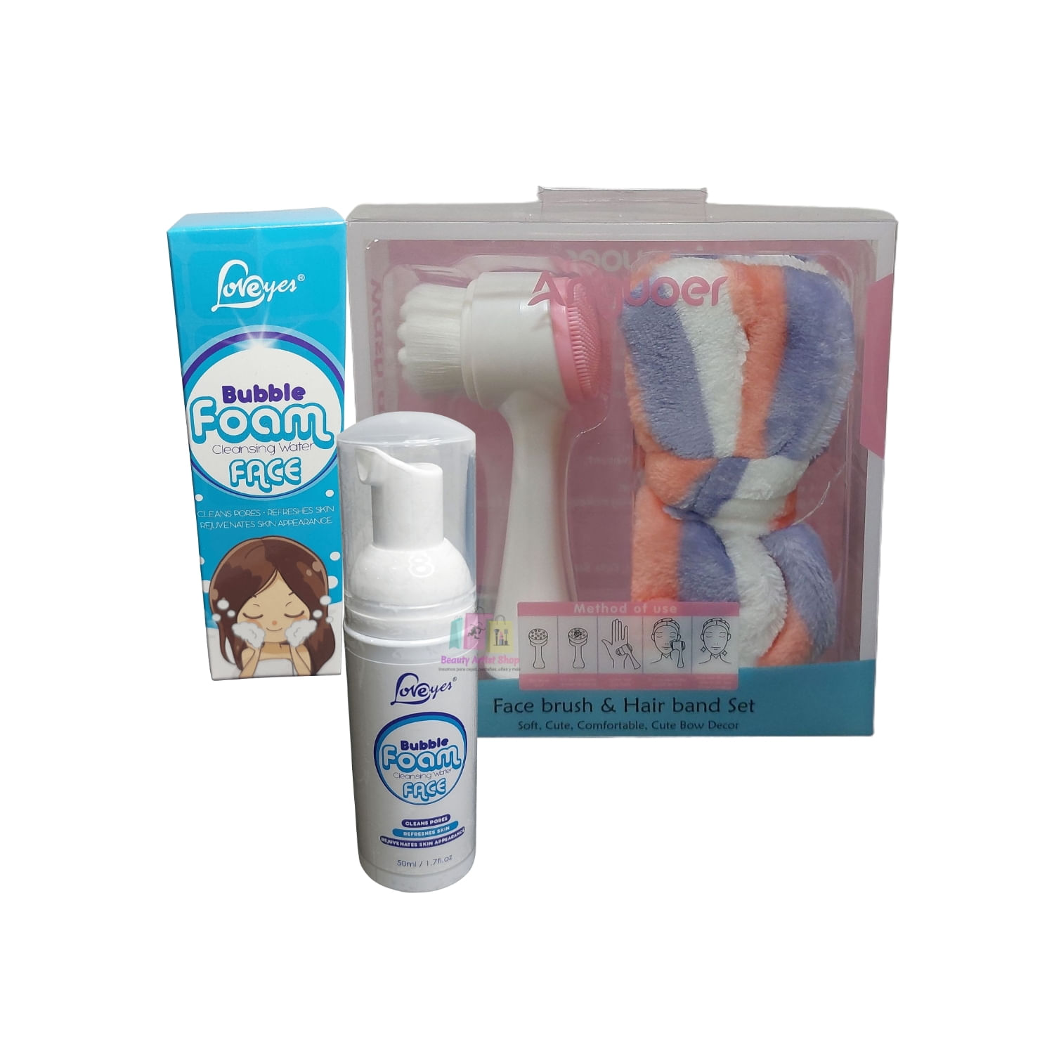 Conjunto De Limpeza Facial Com Espuma, Escova E Bandana