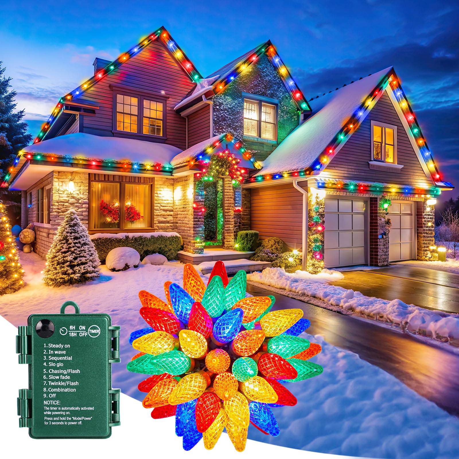 Luzes De Natal Minetom C9 Led 40 Pés 60 Luzes Multicoloridas