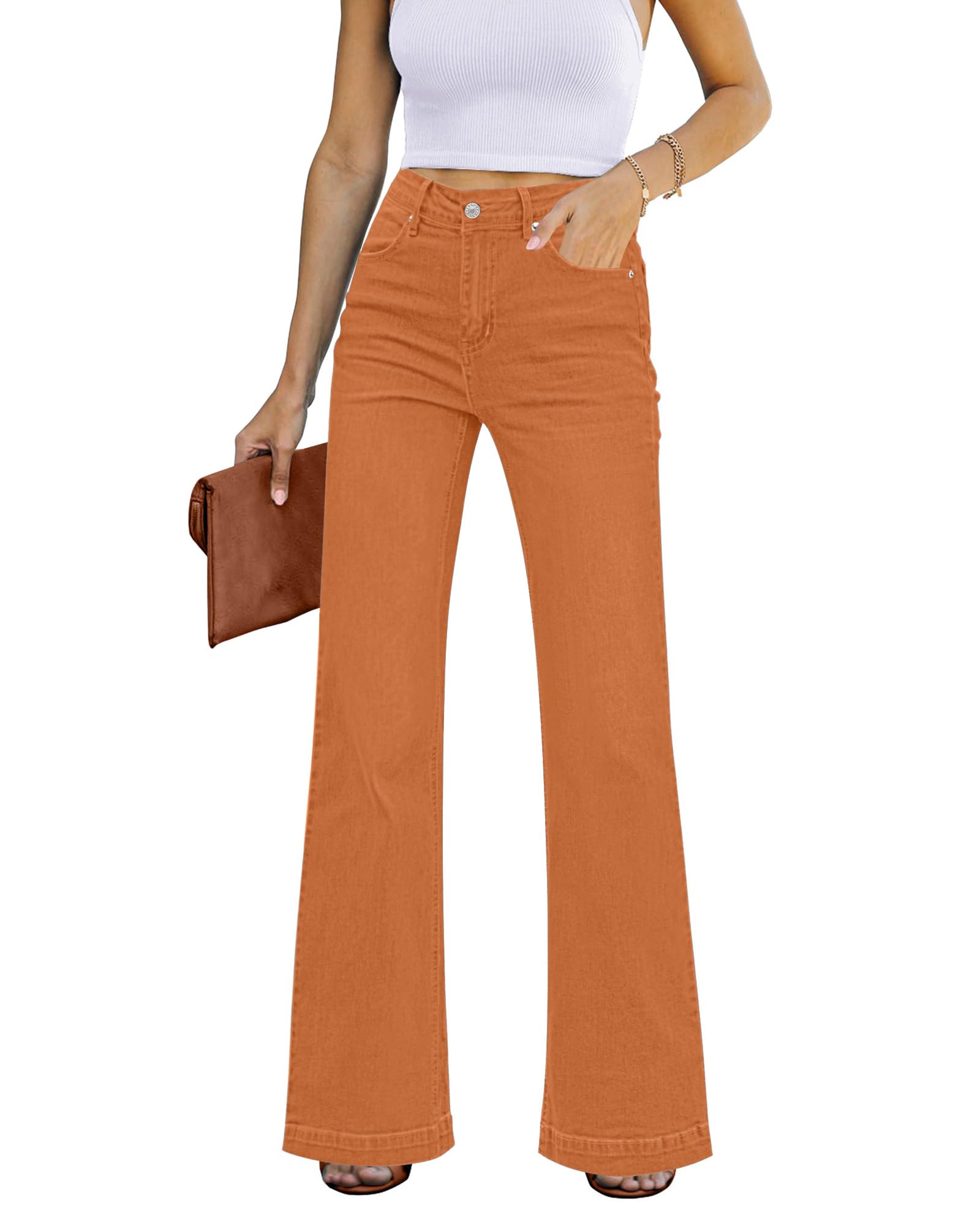 Jeans Grapent Western Bootcut Bell Bottom Para Mulheres, Laranja Queimada