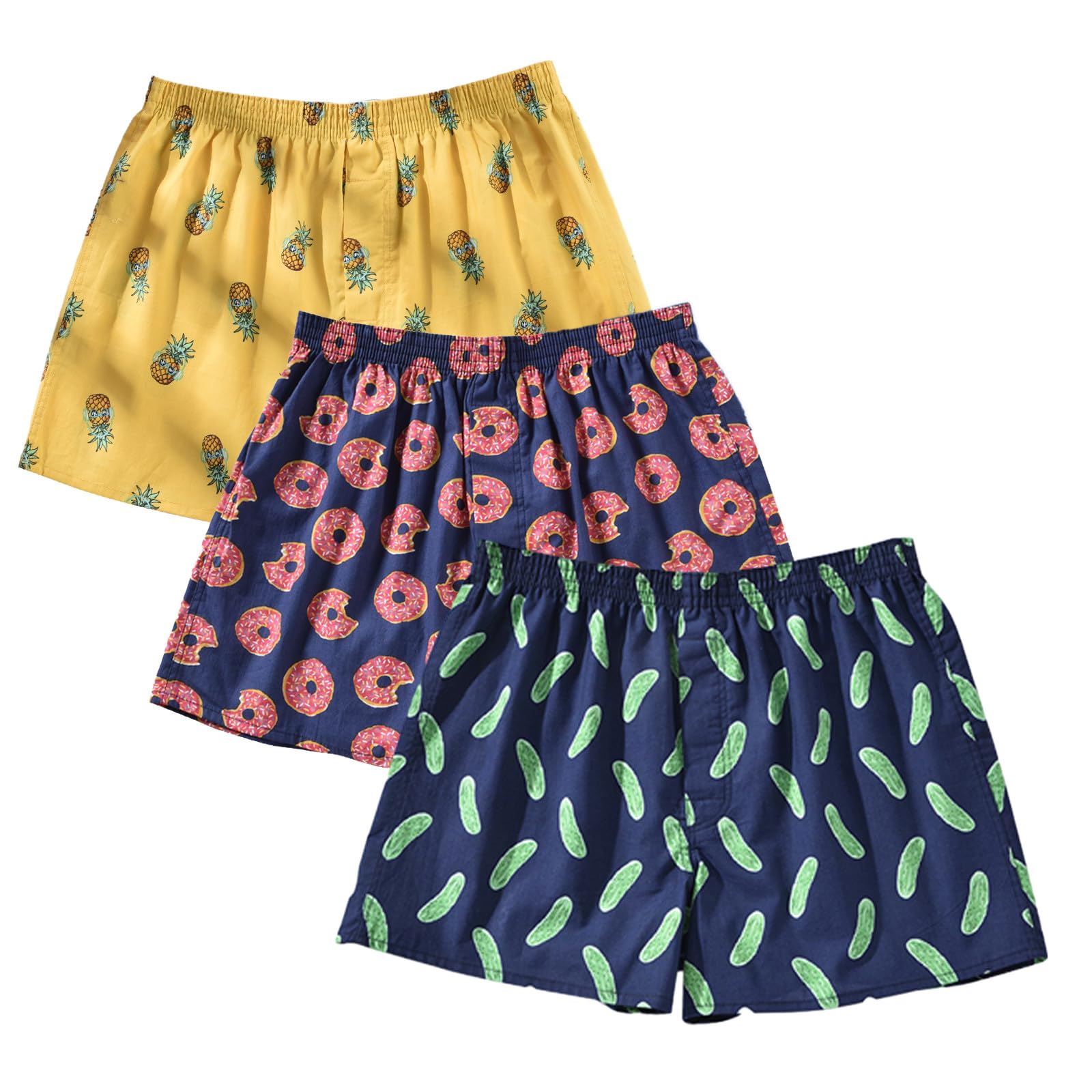 Shorts Boxer Cinvik Funny Woven Pure Cotton Para Homens, Pacote Com 3