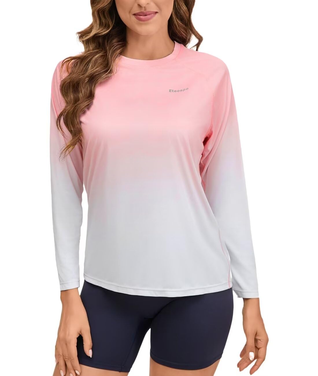 Rash Guard Eteoepo Para Mulheres Upf 50+ De Manga Comprida Rosa (s)