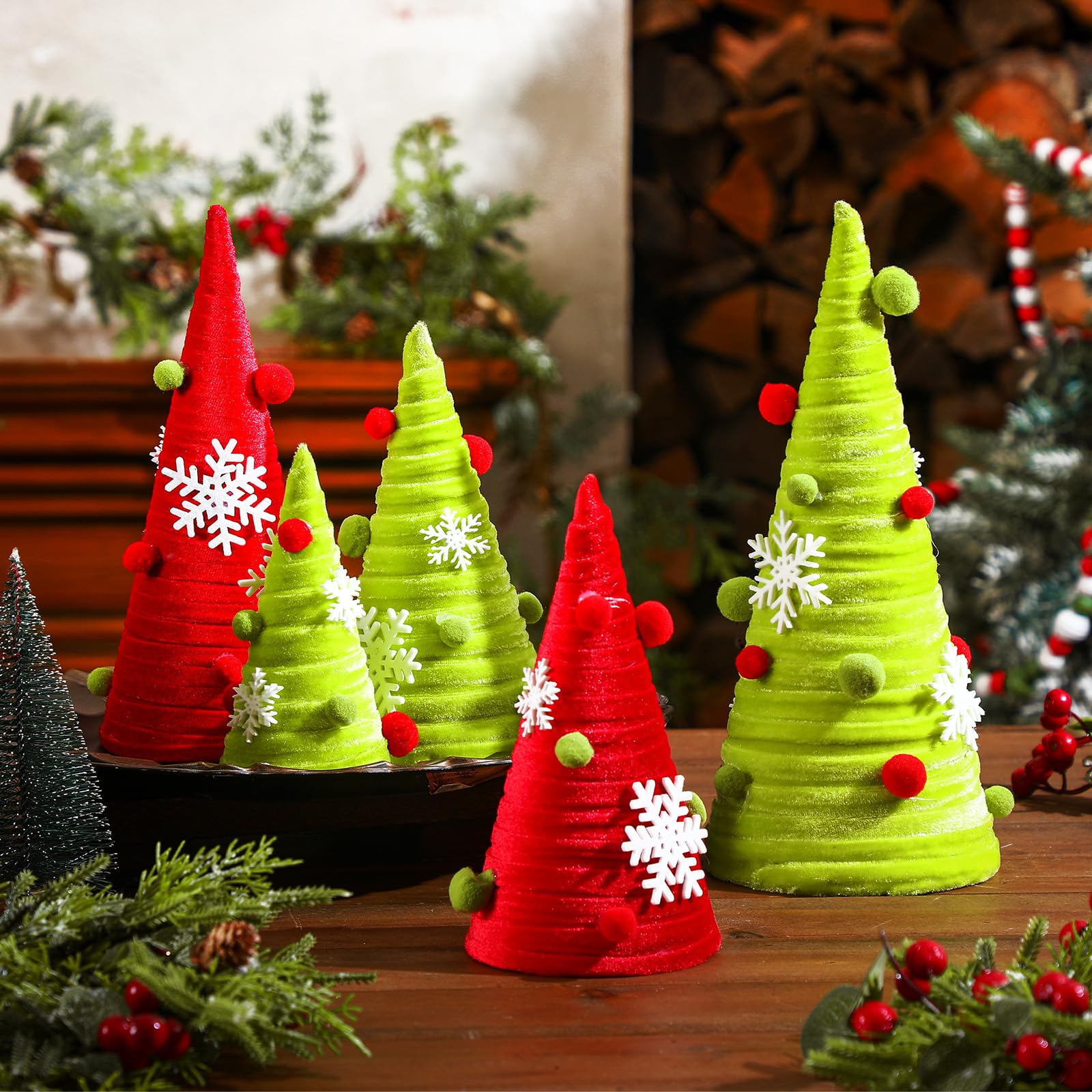 Decoração De Árvores De Cone De Veludo De Natal, 5 Peças Realspring