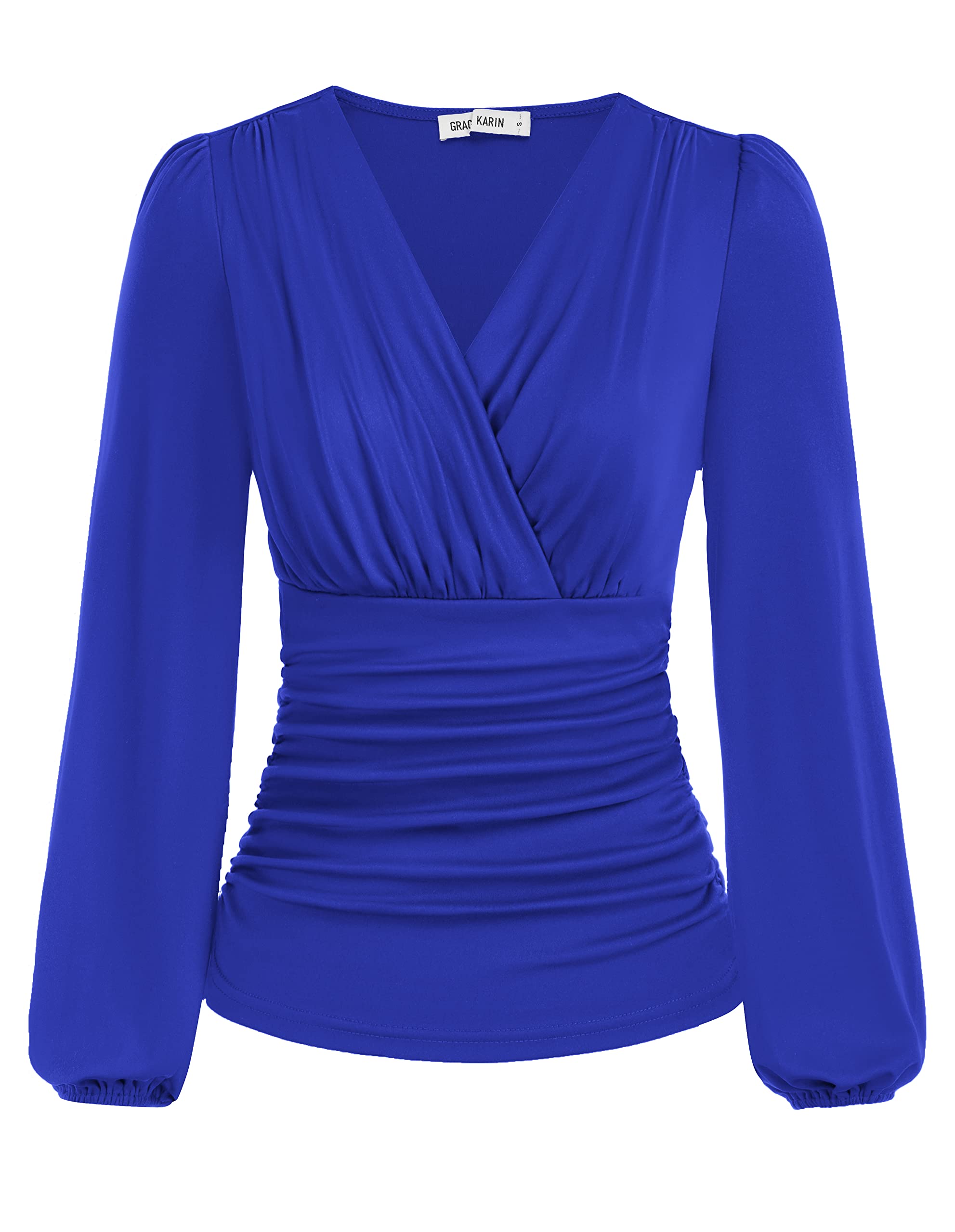 Blusa Feminina Grace Karin Wrap Top Lantern De Manga Comprida Azul Xxl