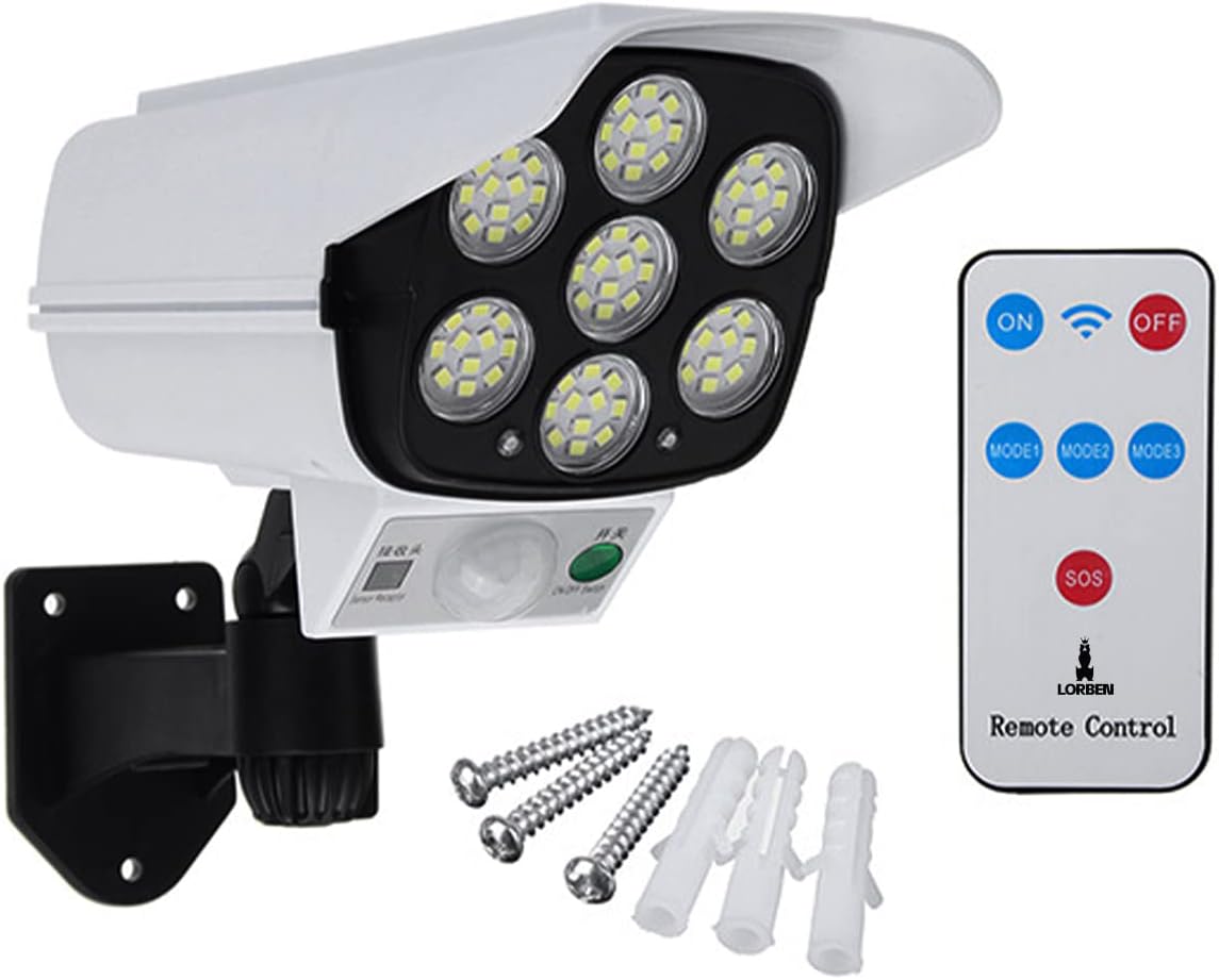 Superluminaria Refletor Solar Camera Falsa Controle Sensor Led 7 Cobs 42 Super Leds