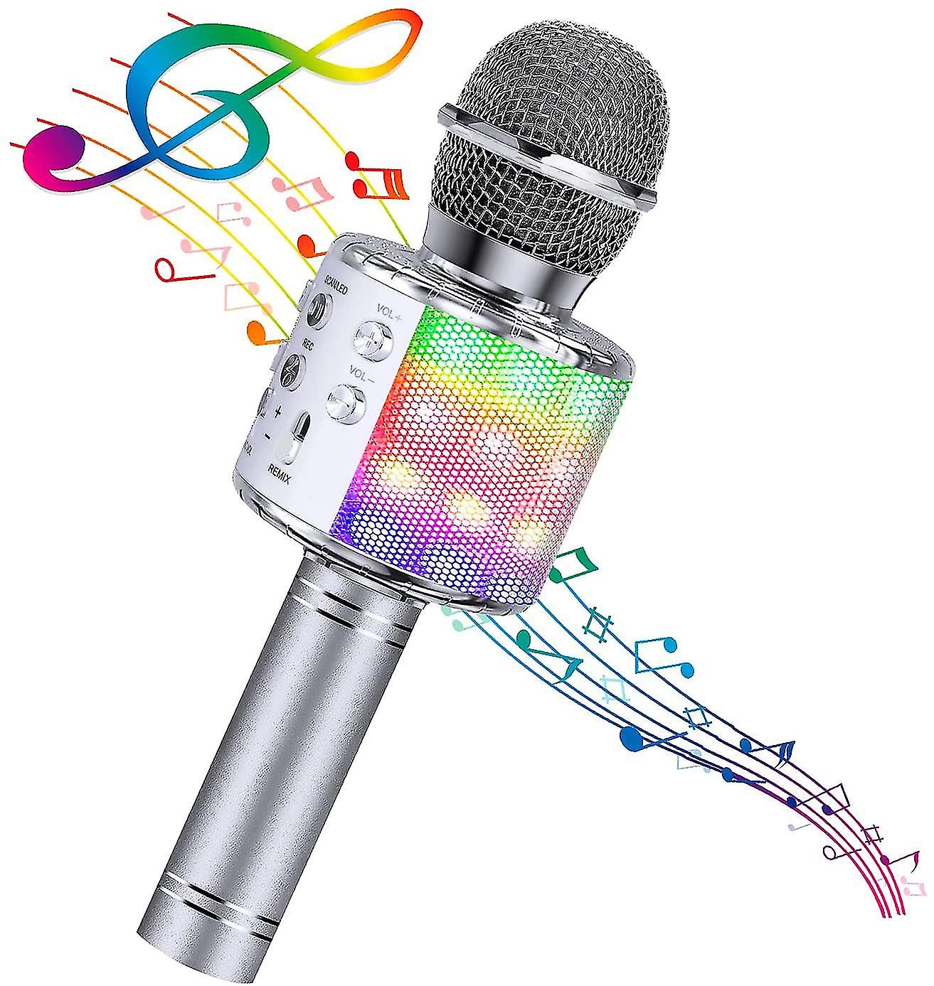 Prata#bluetooth 4 Em 1 Karaoke Microfone Sem Fio Com Led