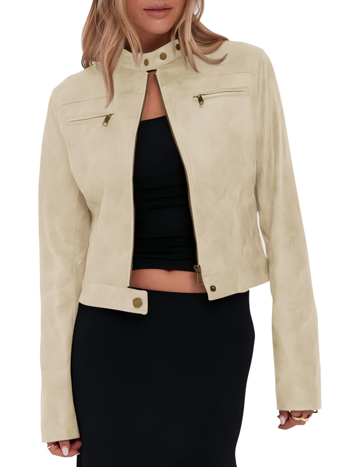 Jaqueta Onedreamer De Couro Sintético Recortada Vintage Para Mulheres