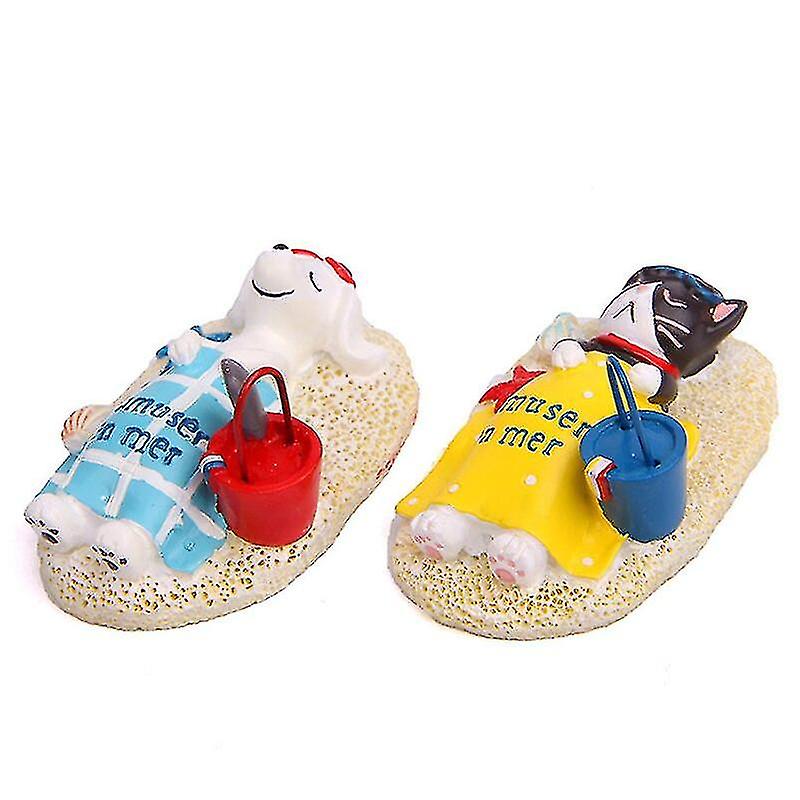 Gato Da Praia De Kawaii E Filhote De Cachorro Boneca De Resina Toy