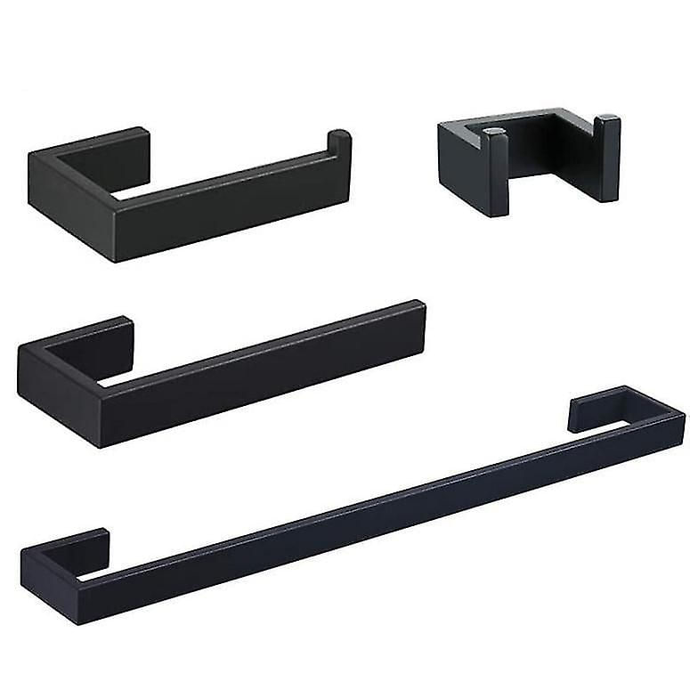 Conjunto De Acessórios De Banheiro Preto - Barra De Toalha, Anel, Gancho Para Roupão, Toalheiro