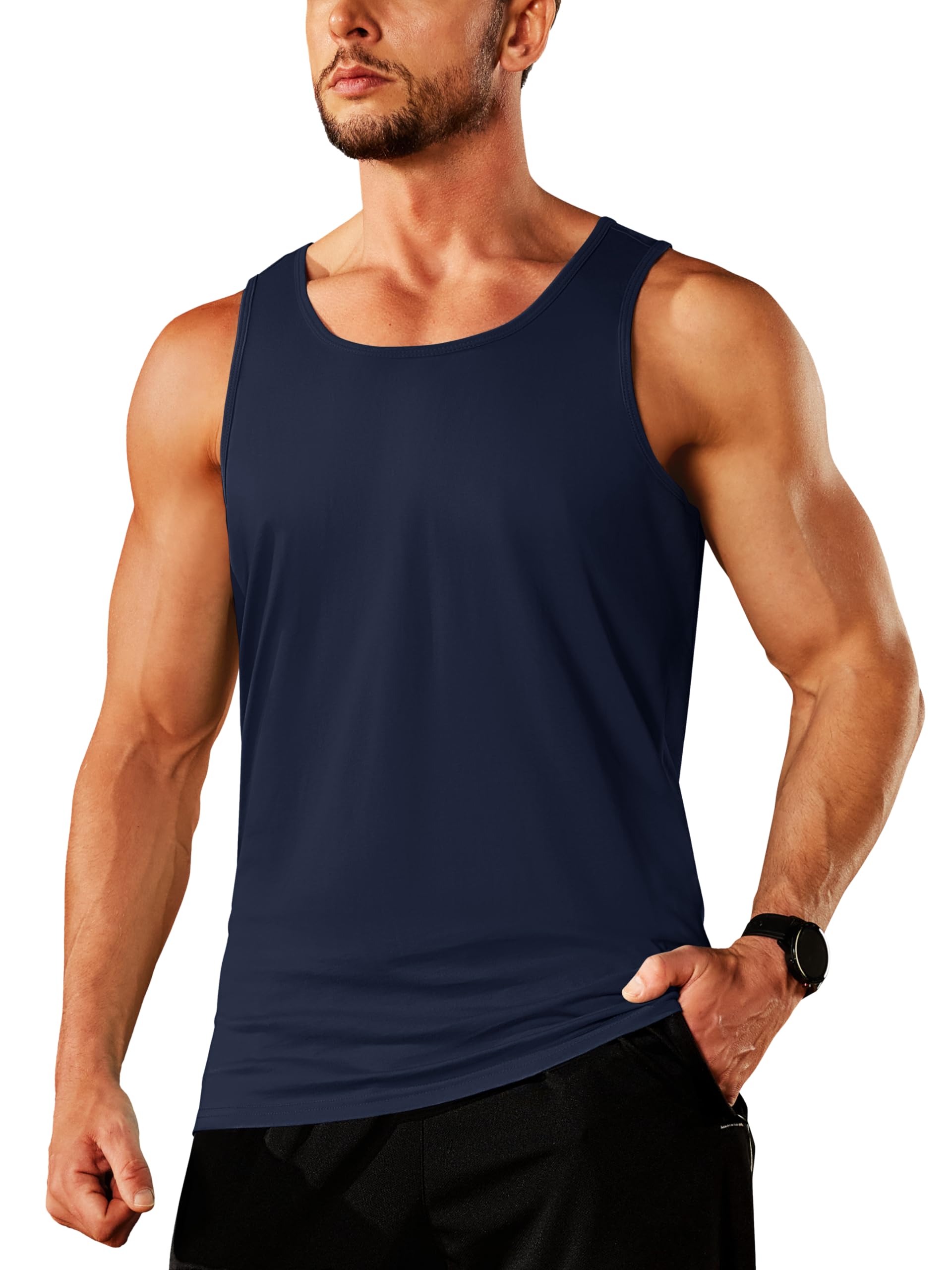 Camiseta Regata Masculina Tacvasen, Sem Mangas, Algodão, Azul Marinho, Tamanho M