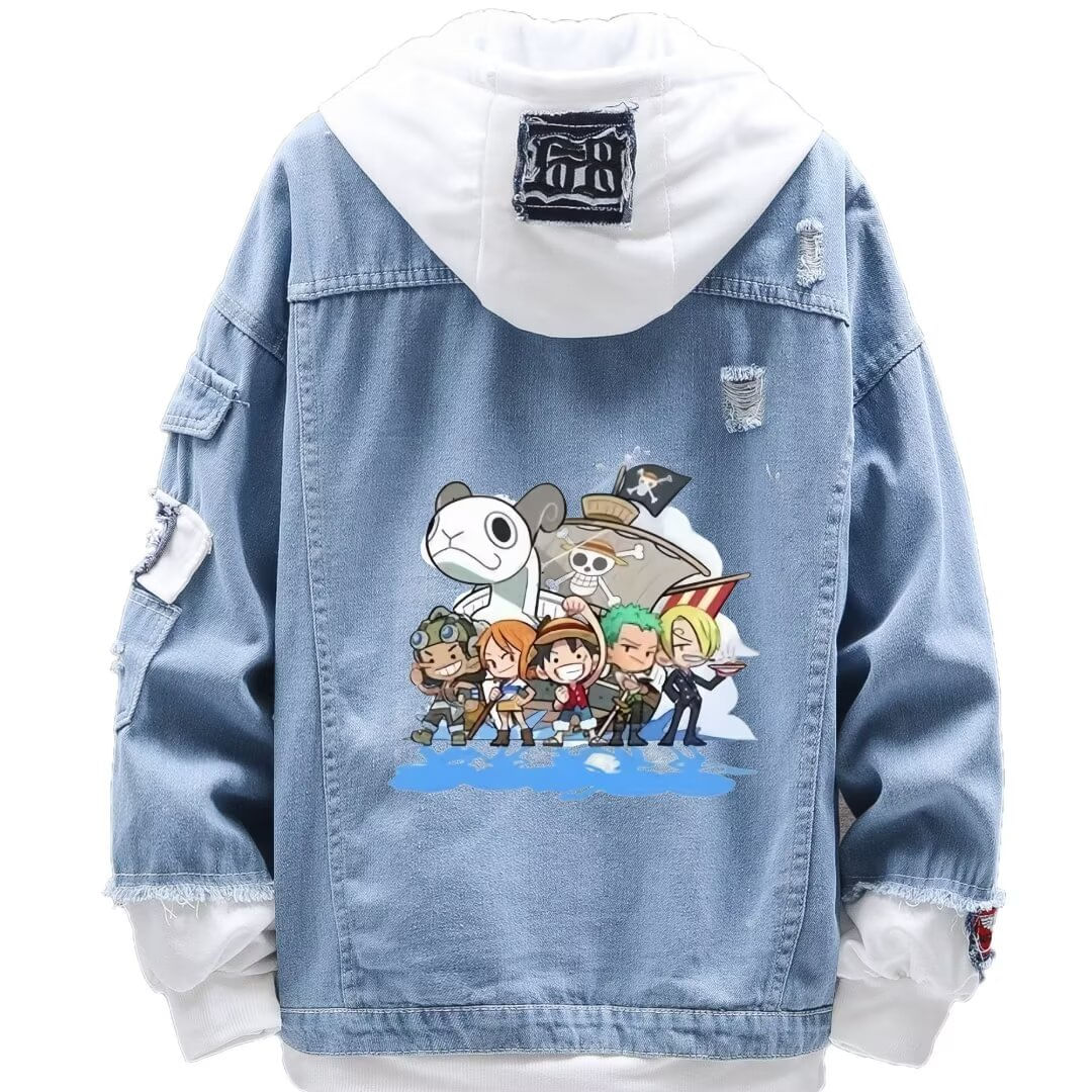 Jaqueta Jeans Casual One Piece Protagonist Luffy Para Homens
