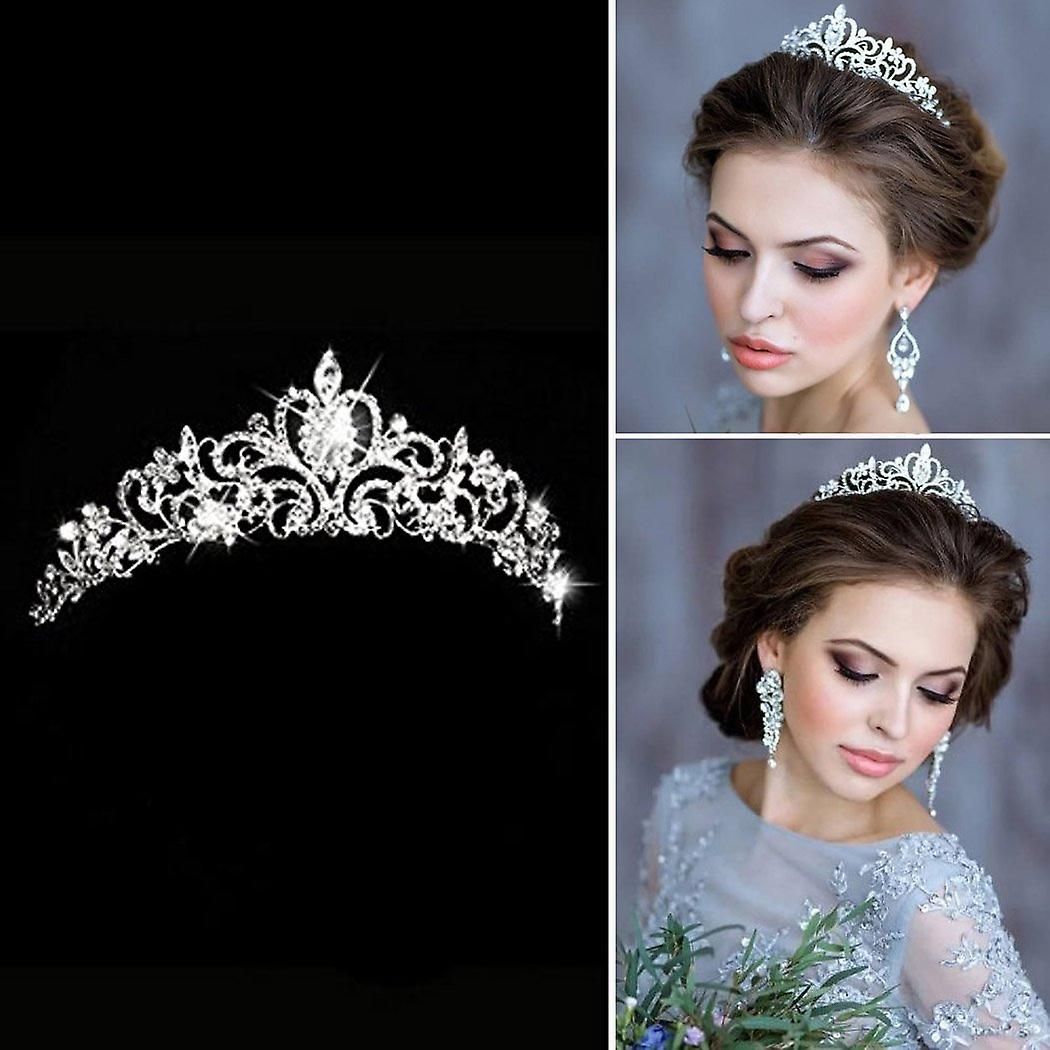 Joias De Cabelo Silver Crown Tiara Rhinestone