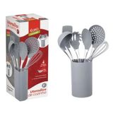 Kit Utensílios De Silicone Acrílico 7 Peças Euro Home Cinza