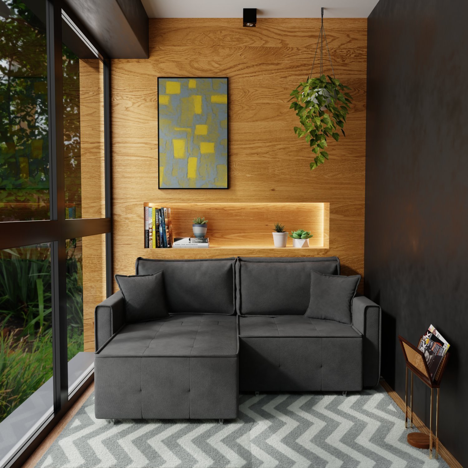 Sofá Cama Retrátil E Reclinável Onix 220 Cm Joli Grafite