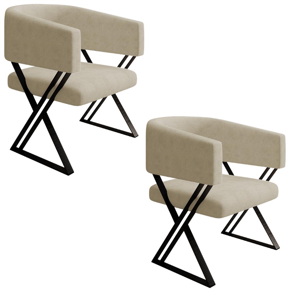 Kit 2 Poltronas Decorativas Mirela Pes Metal Linho Bege Vconcept