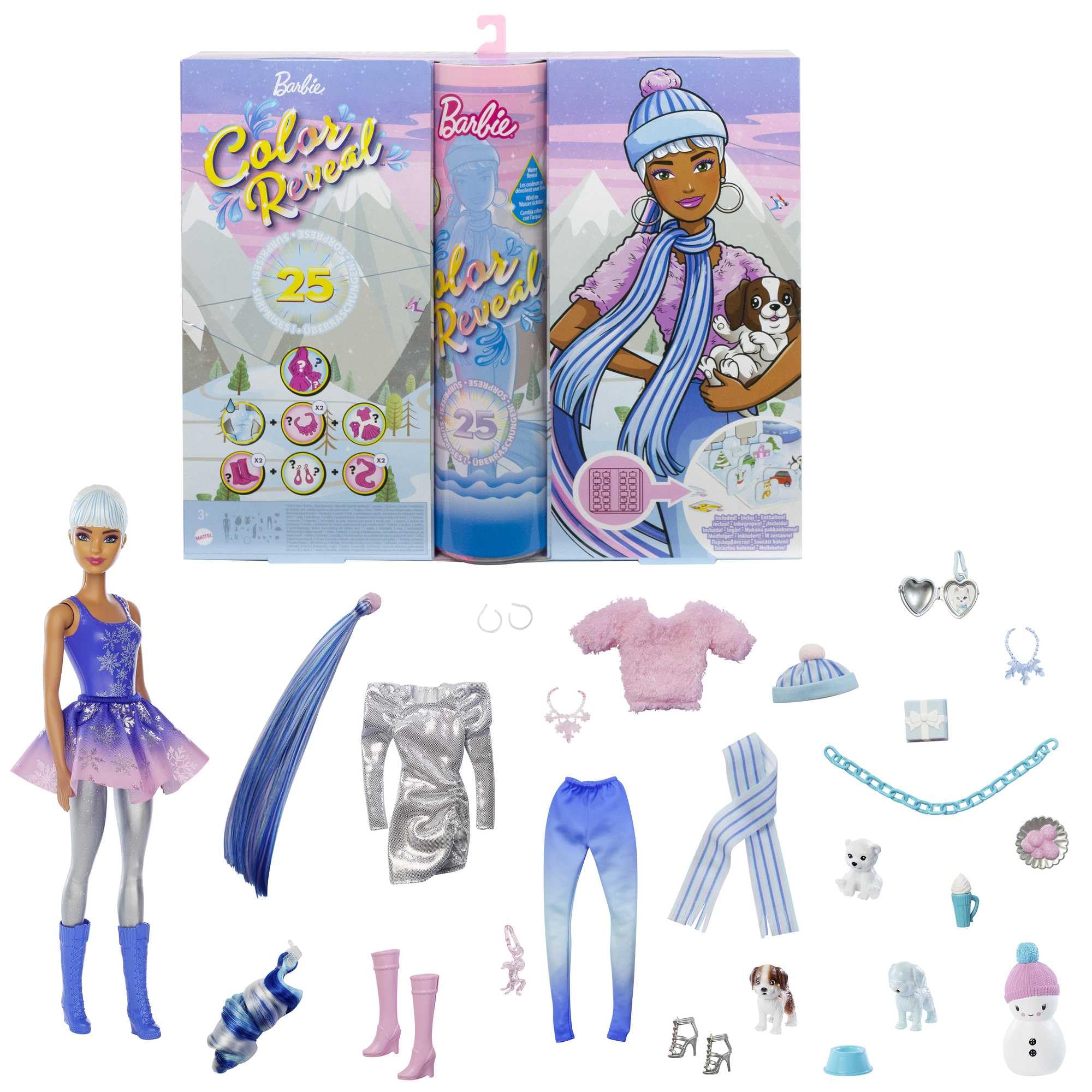 Barbie Color Reveal Advent Calendar, 25 Surpresas Incluem Color Reveal Doll, 1 Cor Reveal Pet, Clothes, Accessories &amp;amp Kid-size Bracelet