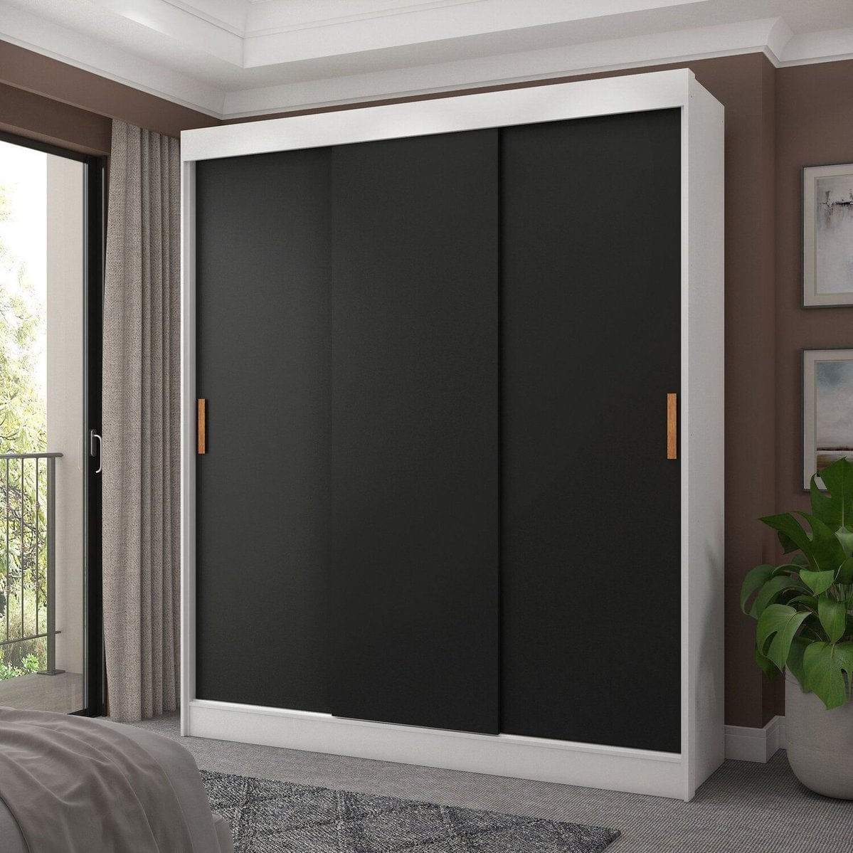 Roupeiro Flex 3 Portas 4 Gavetas Reversível Capri Branco/preto