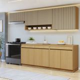 Cozinha Completa Modulada 5 Peças 9 Portas 3 Gavetas Com Rodapé 100% Mdf Simone Mendes Carvalho/greige