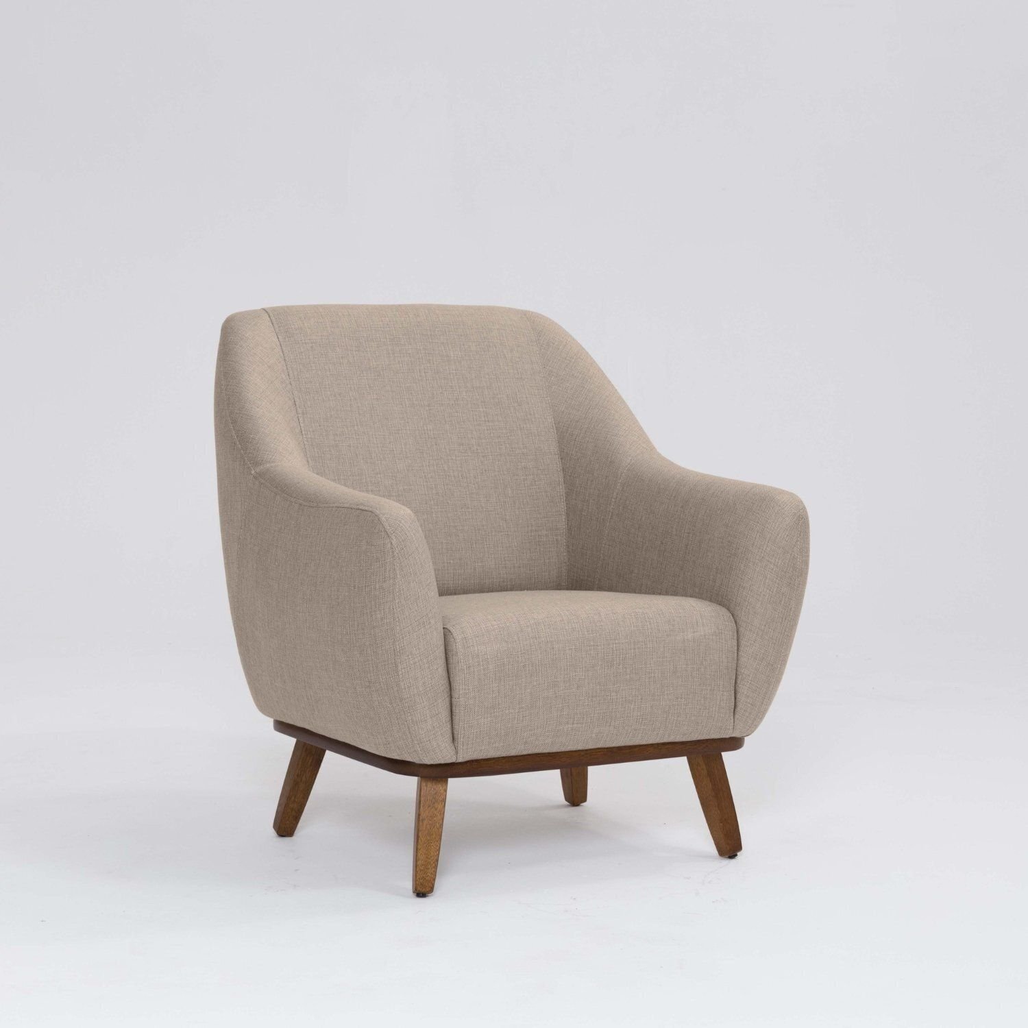 Poltrona Tecido Linho Base Madeira Paloma Mescla Bege