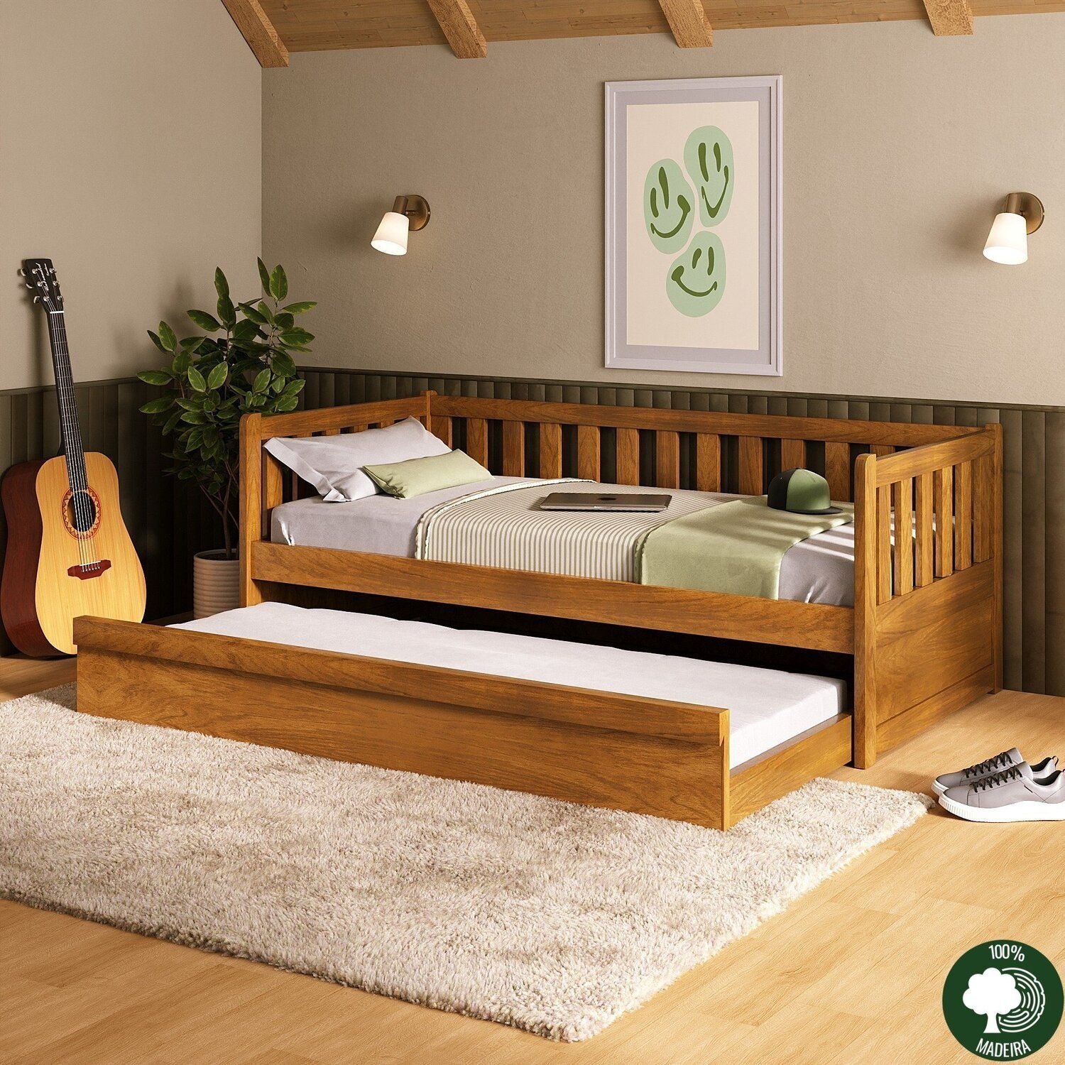 Bicama Reto 100% Madeira Maciça Mogno Mel