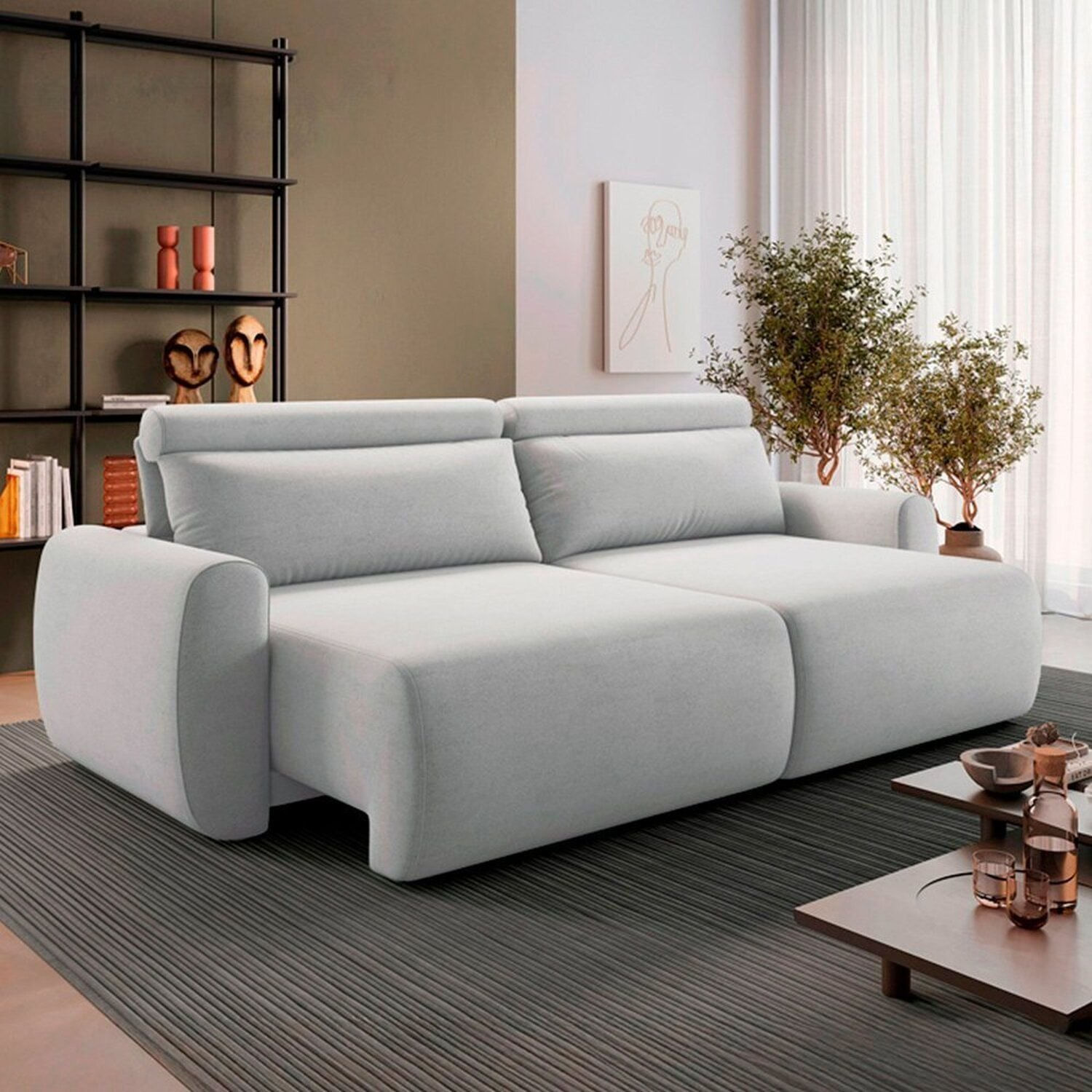 Sofá Retrátil 3 Lugares 180cm Em Linho City Cinza Claro