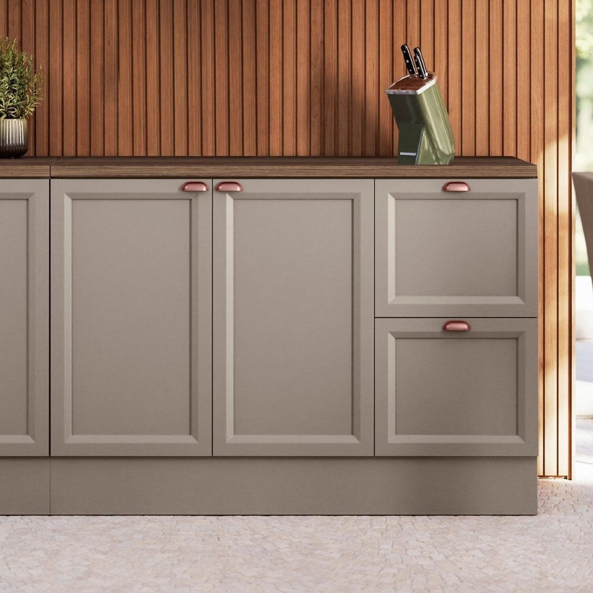 Balcão 120cm 2 Portas 2 Gavetas Com Tampo Unna Gris