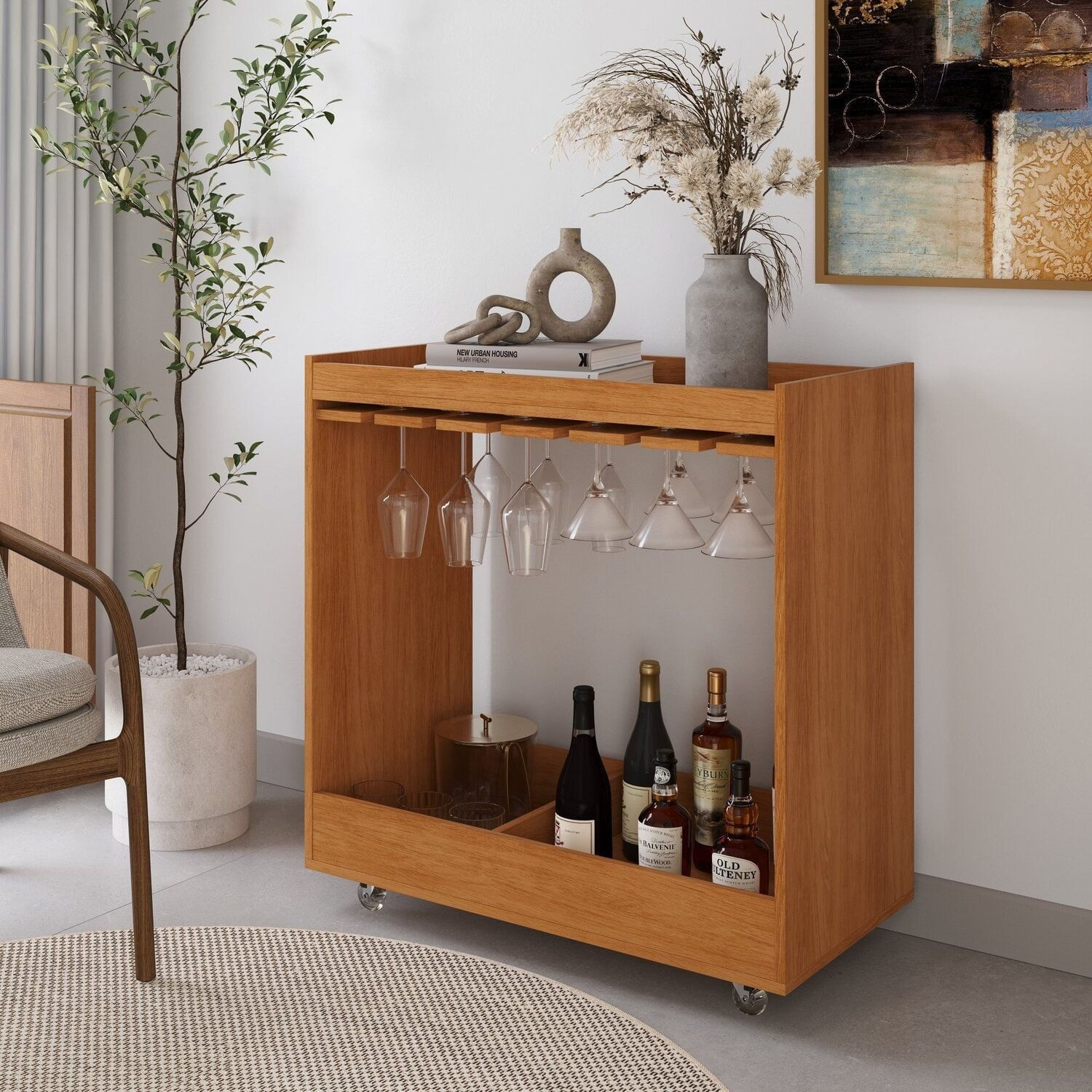 Carrinho Bar Adega Para Sala De Jantar 81x80cm Duna Nature