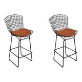 Kit 2 Banquetas Bistrô Bertoia Preta D60 Com Assento Cobre