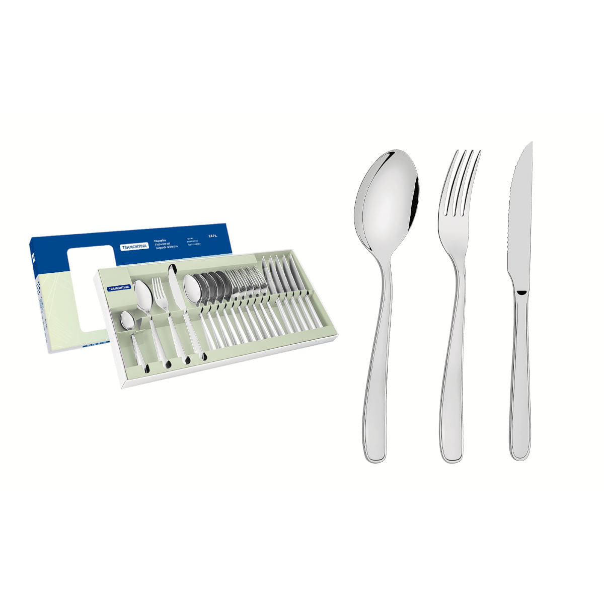 Cópia De Faqueiro Tramontina Búzios Cem Aço Inox Com Detalhe 24 Peças Tramontina