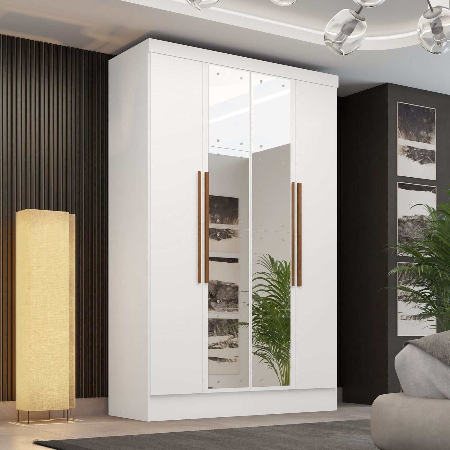 Guarda-roupa 4 Portas 3 Gavetas Com Espelhos Sevilla Premium Espresso Móveis Branco