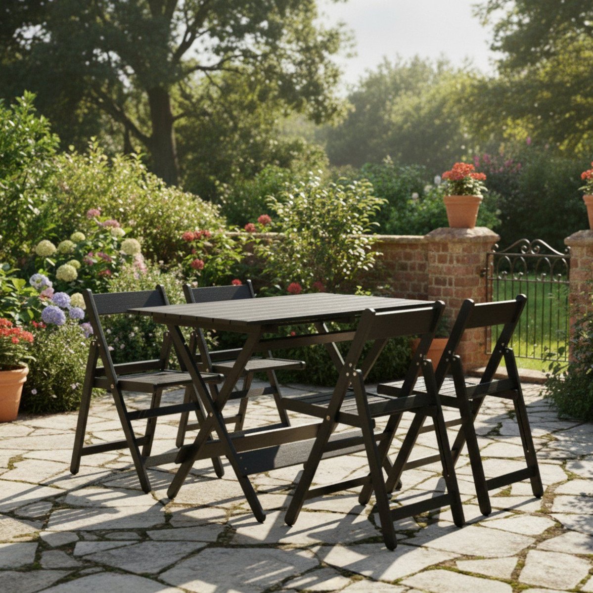 Conjunto De Mesa 120x70cm E 4 Cadeiras Dobráveis Preto