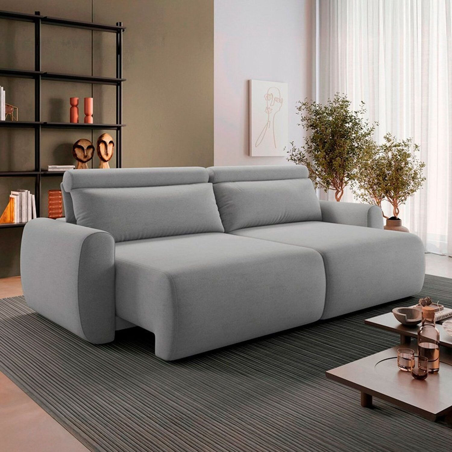 Sofá Retrátil 3 Lugares 180cm Em Linho City Cinza