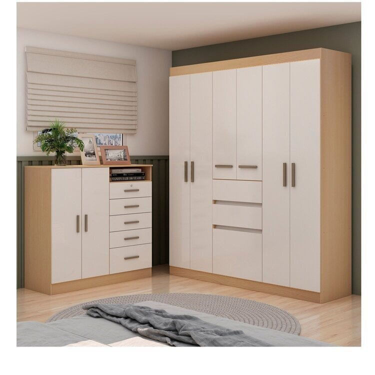 Guarda Roupa 7 Portas Com Cômoda 5 Gavetas 2 Portas Freijo/white Laca