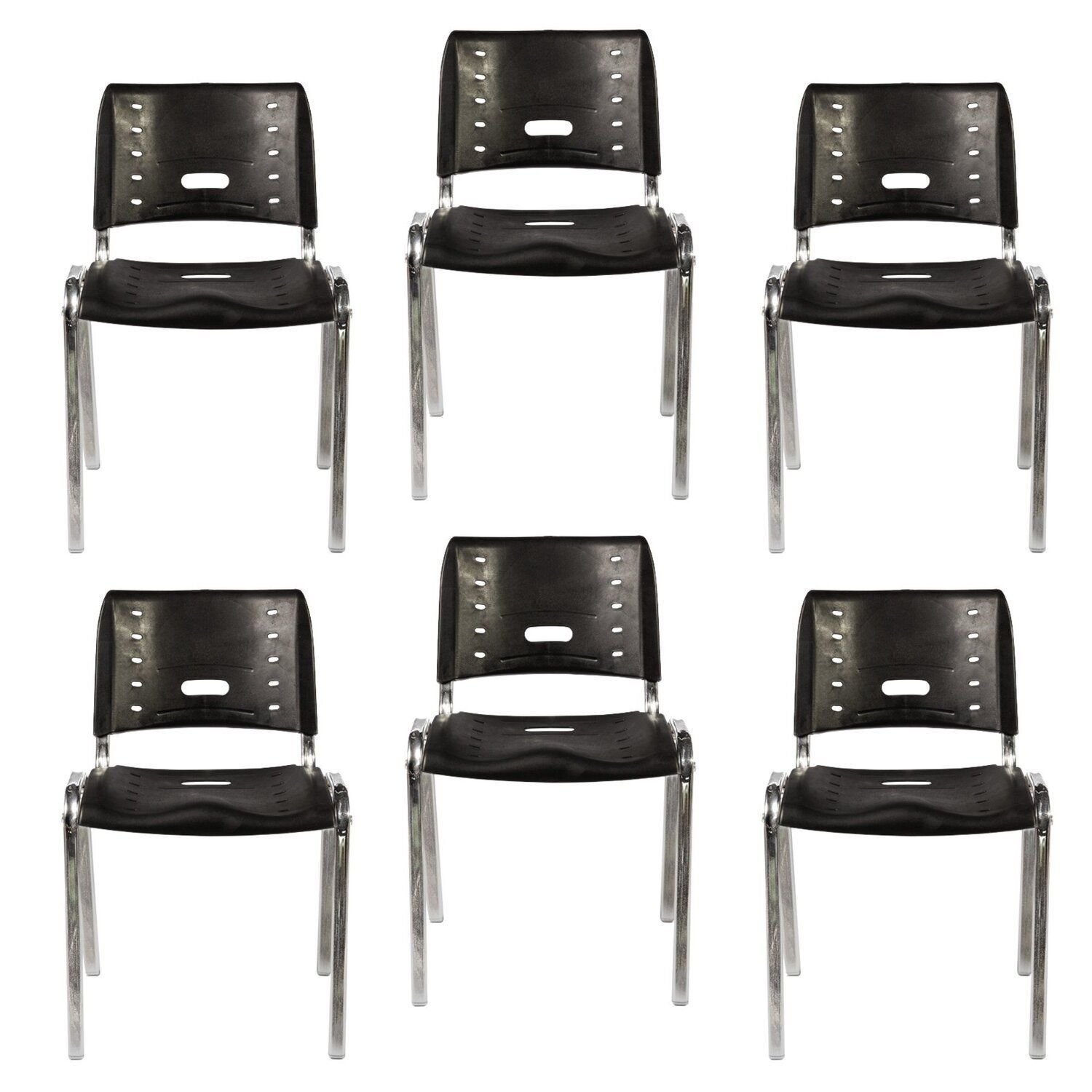 Kit 6 Cadeiras Escritório Fixa Empilhável Hotel Auditório Elo Preto
