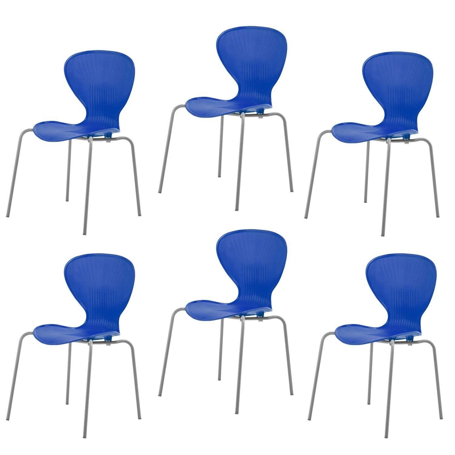 Kit 6 Cadeiras Empilháveis Base Aço Tubular Flash Azul